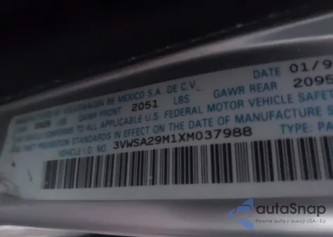 1999 Volkswagen Jetta Gls from USA, damaged, VIN 3VWSA29M1XM037988